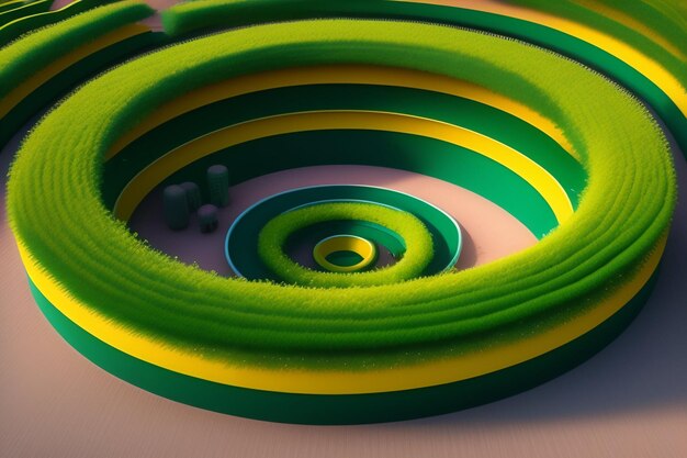 Une spirale verte et jaune avec un cercle vert au milieu.