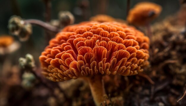 Photo gratuite spore de champignon jaune sur une feuille d'automne humide générée par l'ia