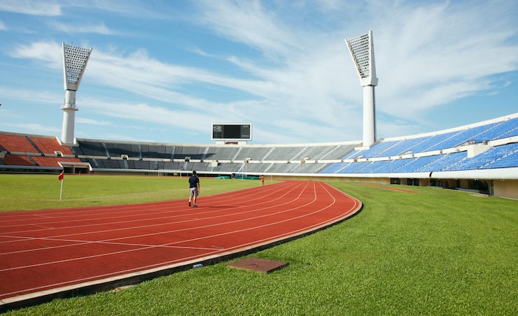 Photo gratuit stade un coureur