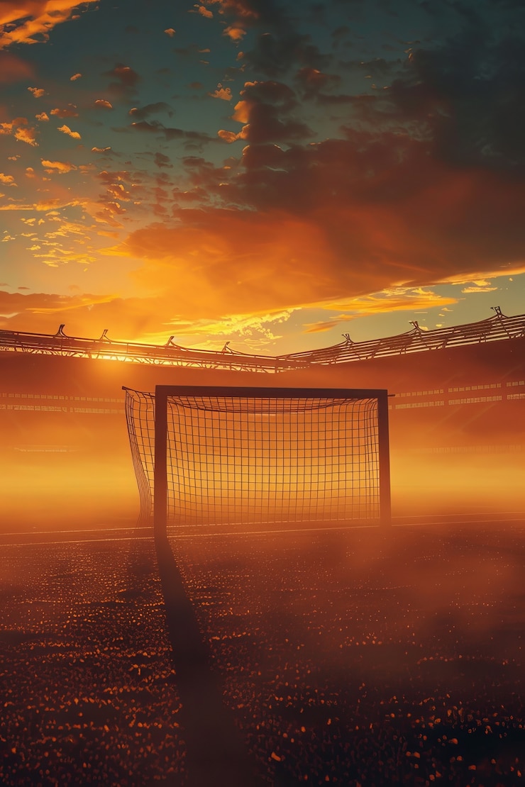 Photo gratuit un stade de football vide avec une vue fantastique sur le ciel.