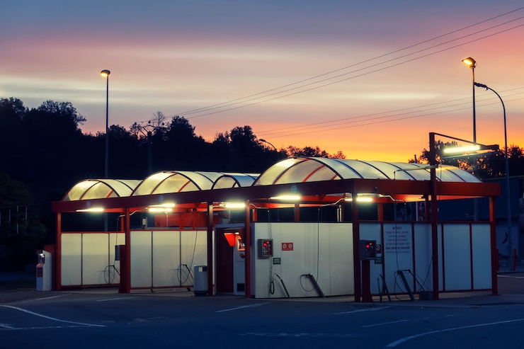 Photo gratuit station de lavage de voiture le matin, france