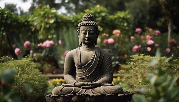 La statue assise médite en position de lotus tranquille générée par l'IA