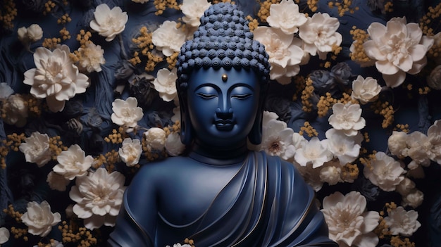 Photo gratuite statue de bouddha avec des fleurs