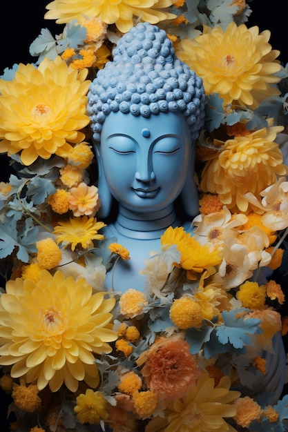 Statue de Bouddha avec des fleurs