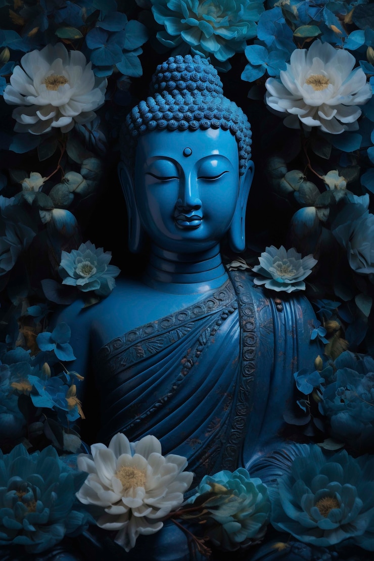 Photo gratuit statue de bouddha avec des fleurs
