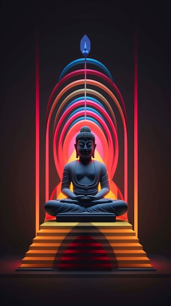 Photo gratuite statue de bouddha avec une lumière au néon
