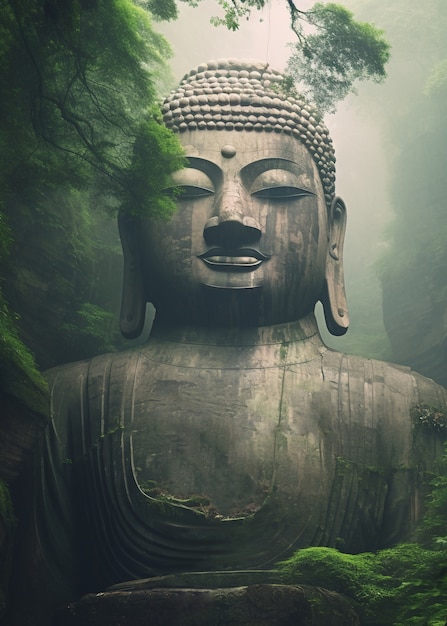 Statue de Bouddha avec paysage naturel