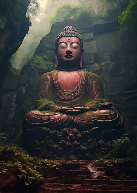 Photo gratuite statue de bouddha avec paysage naturel