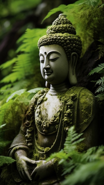 Statue de Bouddha avec paysage naturel