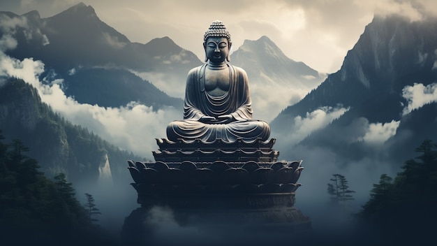 Photo gratuite statue de bouddha avec paysage naturel