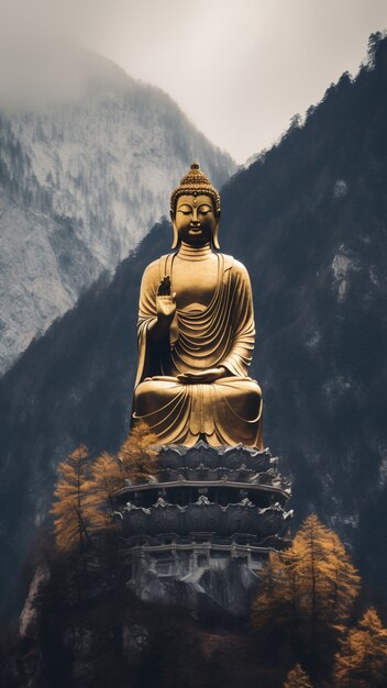 Photo gratuite statue de bouddha avec paysage naturel