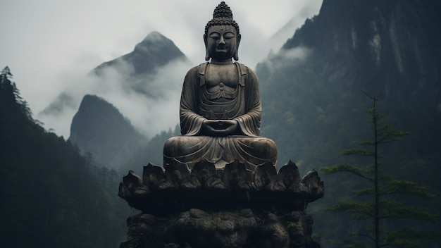 Photo gratuite statue de bouddha avec paysage naturel