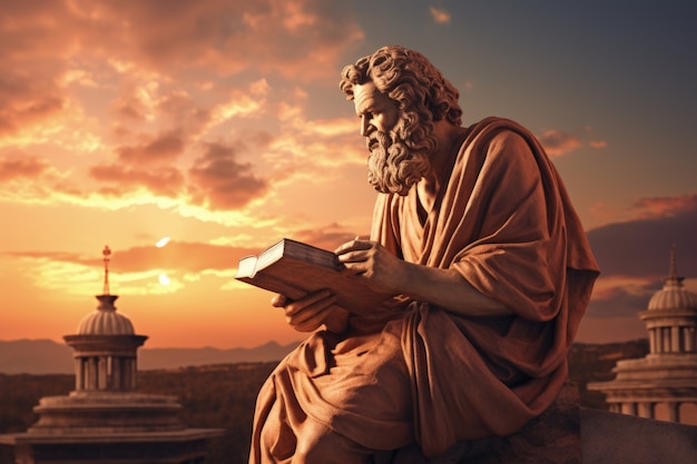 Photo gratuite statue de philosophe de la déité grecque antique