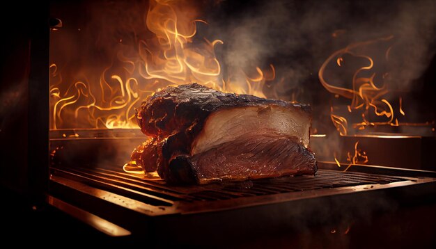 Steak gastronomique grillé sur une flamme naturelle générée par IA