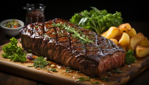 Steak grillé filet frais cuit rare prêt à manger sauce savoureuse générée par l'intelligence artificielle