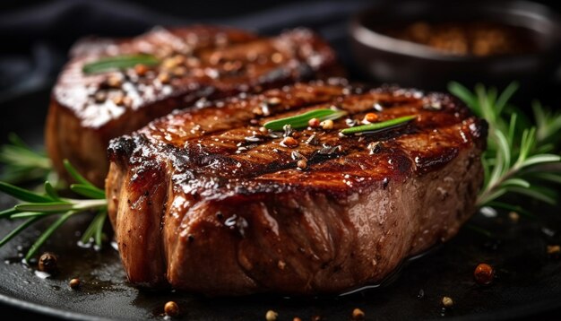 Photo gratuite steak grillé juteux et cuit à la perfection prêt à manger généré par l'intelligence artificielle