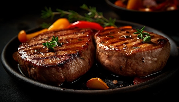 Photo gratuite steak grillé viande fraîche cuite à la perfection sur un barbecue généré par l'intelligence artificielle