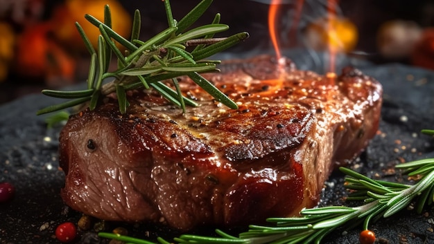 Steak juteux grillé cuit au feu créé avec la technologie Generative AI