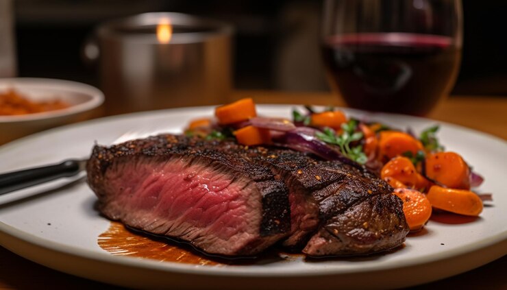 Photo gratuit steak de surlonge grillé avec assiette de salade de tomates générée par l'ia