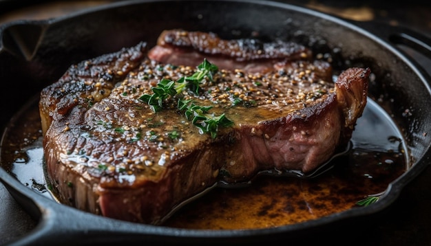 Photo gratuite steaks grillés frais et savoureux pour le dîner générés par l'ia