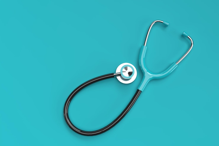 Photo gratuit stéthoscope médical réaliste de rendu 3d sur fond de couleur.