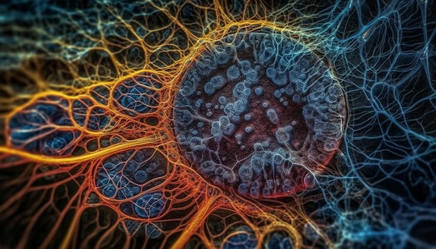 Photo gratuite structure moléculaire abstraite des cellules cancéreuses amplifiée générée par l'ia