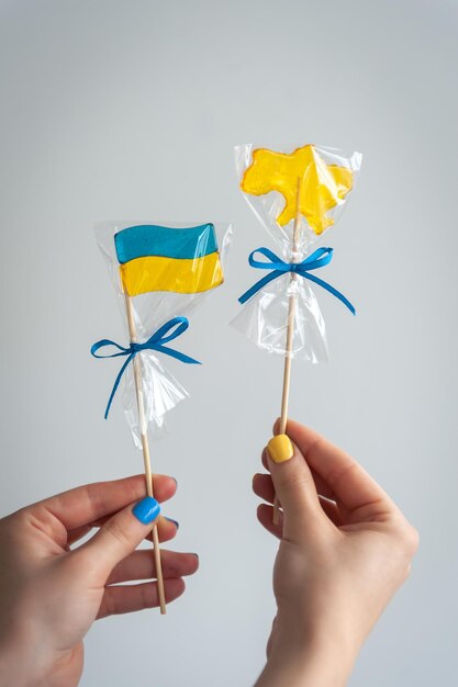 Sucettes patriotiques sous forme de symboles ukrainiens