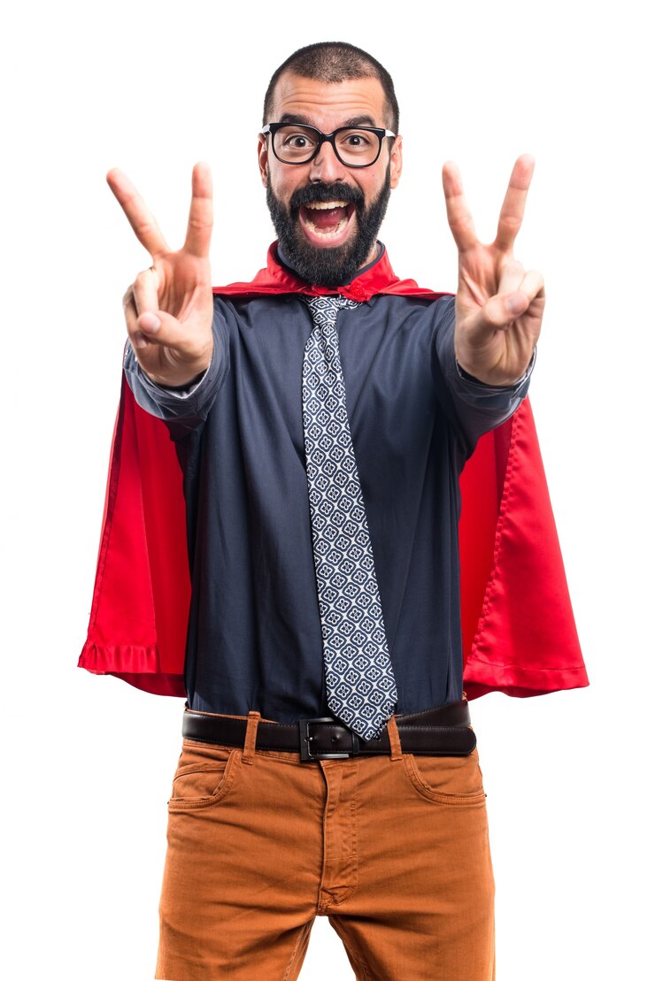 Photo gratuit super héros faisant un geste de victoire