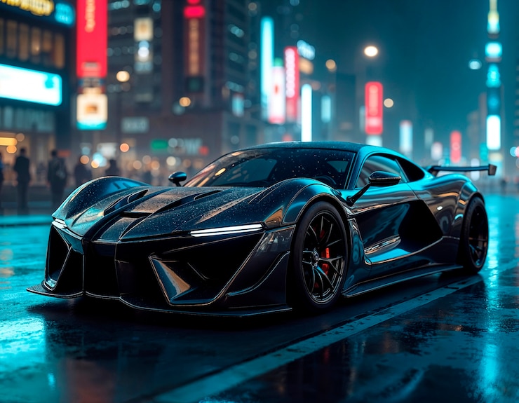 Photo gratuit une super voiture de nuit.