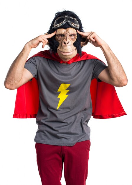 Superhero monkey man thinking