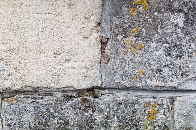 Surface du mur avec des pierres et de la mousse