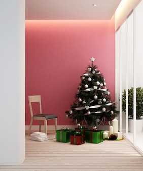Surface habitable et arbre de noël dans l'appartement ou à la maison - design d'intérieur - rendu 3d