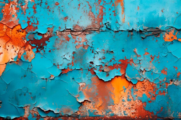 Surface de peinture bleue fissurée et rouillée