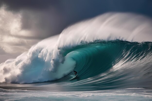 Surfeur sur la grande génération Blue Ocean Wave Ai