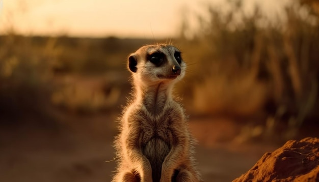 Photo gratuite un suricate est assis sur une selle dans le désert.