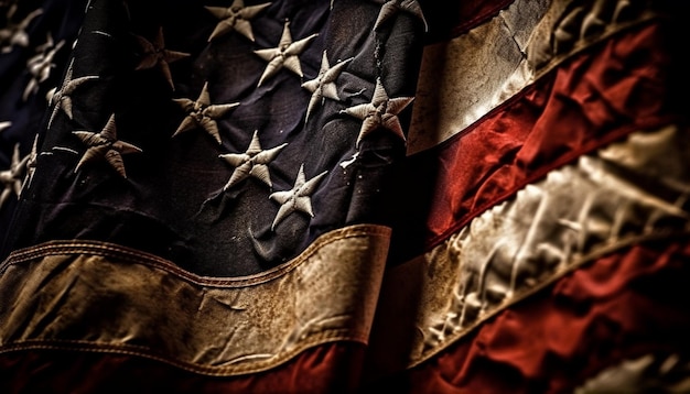 Symbole de drapeau américain en soie à rayures dorées brillantes généré par l'IA
