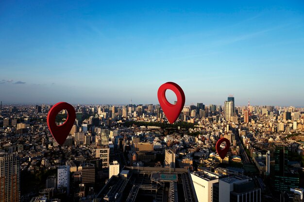 Symbole de localisation avec fond de paysage