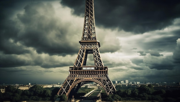 Symbole de monument en acier majestueux dans un ciel coucher de soleil spectaculaire généré par l'IA