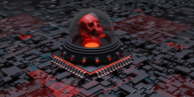 Système non protégé piraté fond sombre illustration 3d
