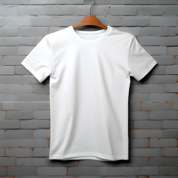 Photo gratuite t-shirt blanc sur fond de mur de briques