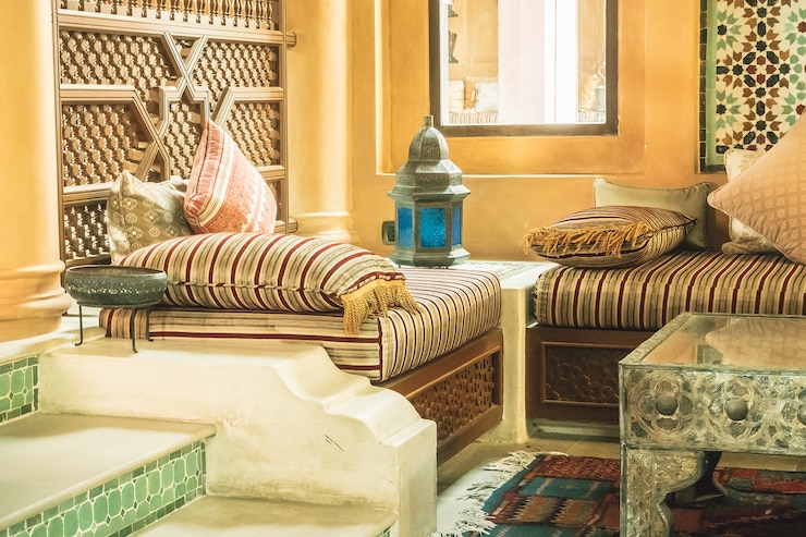 Photo gratuit table de tapis horizontal orient islamic