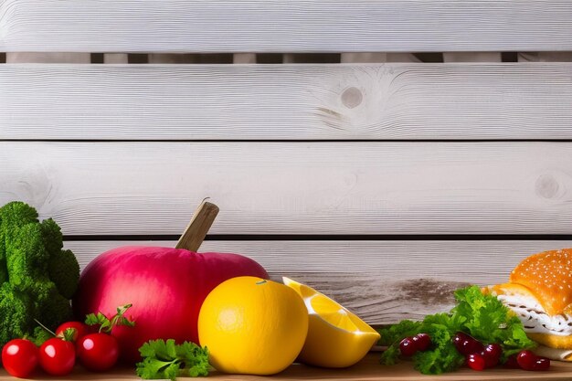 Une table avec une variété de fruits et légumes