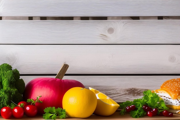 Une table avec une variété de fruits et légumes