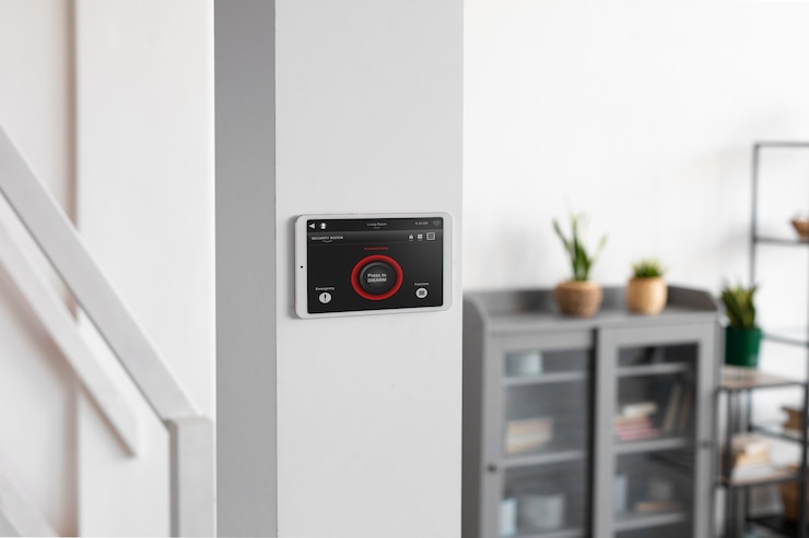 Photo gratuit tablette de maison intelligente sur le mur