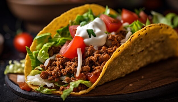 Taco de bœuf fraîchement grillé sur tortilla maison générée par IA