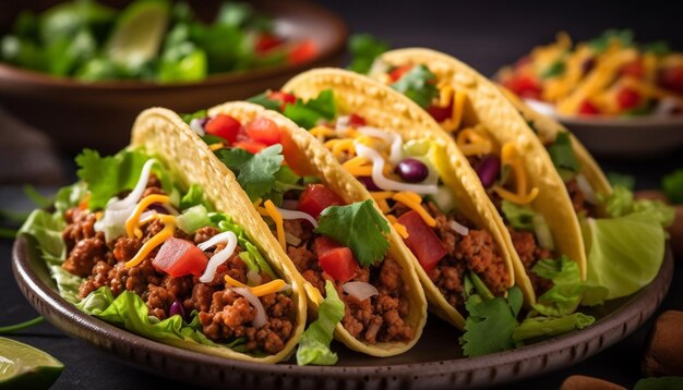 Photo gratuite taco de bœuf grillé avec tomate guacamole et coriandre sur une tortilla générée par l'intelligence artificielle