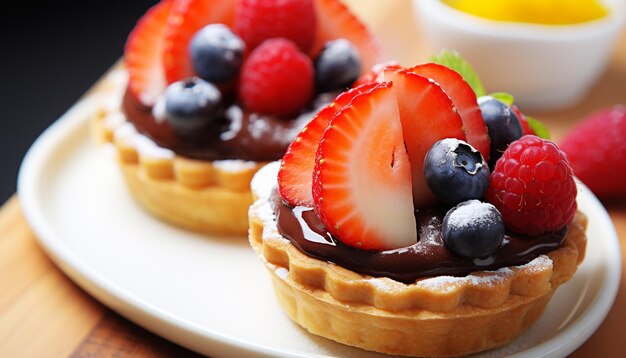 Photo gratuite tarte aux baies fraîches sur table en bois avec de la crème fouettée générée par l'ia