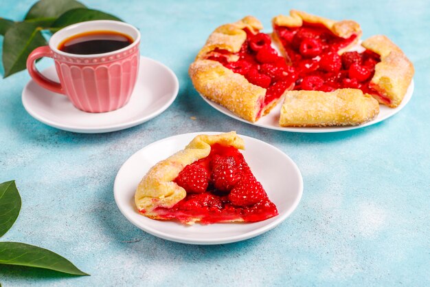 Tarte ouverte, galette aux framboises.