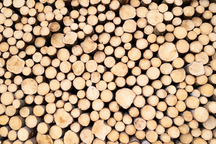 Photo gratuit tas de bûches de bois prêt pour l'hiver