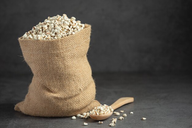 Tas de graines de millet sur fond sombre